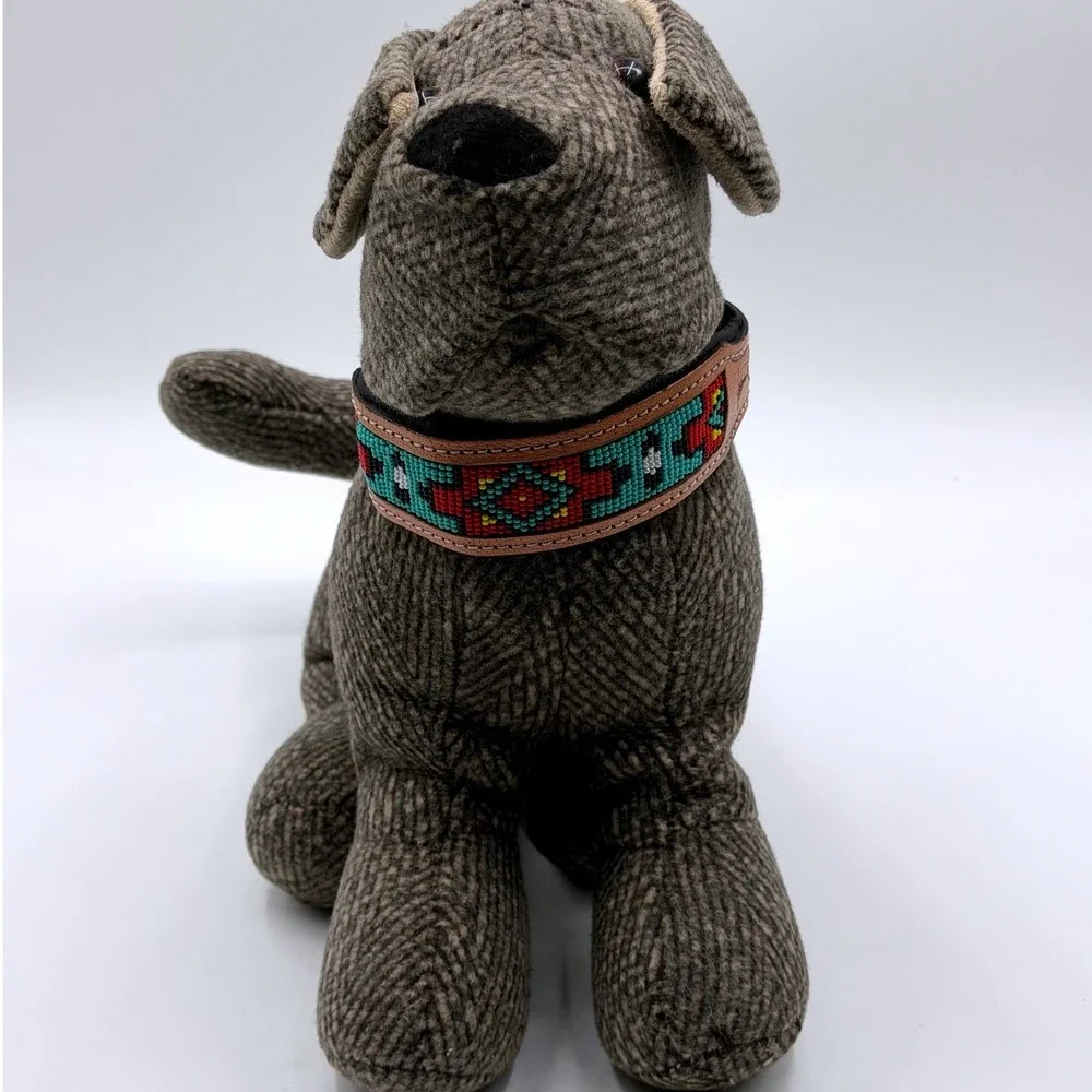 Myra Poppy of the Plains Beaded Leather Dog Collar Turquoise Western Small